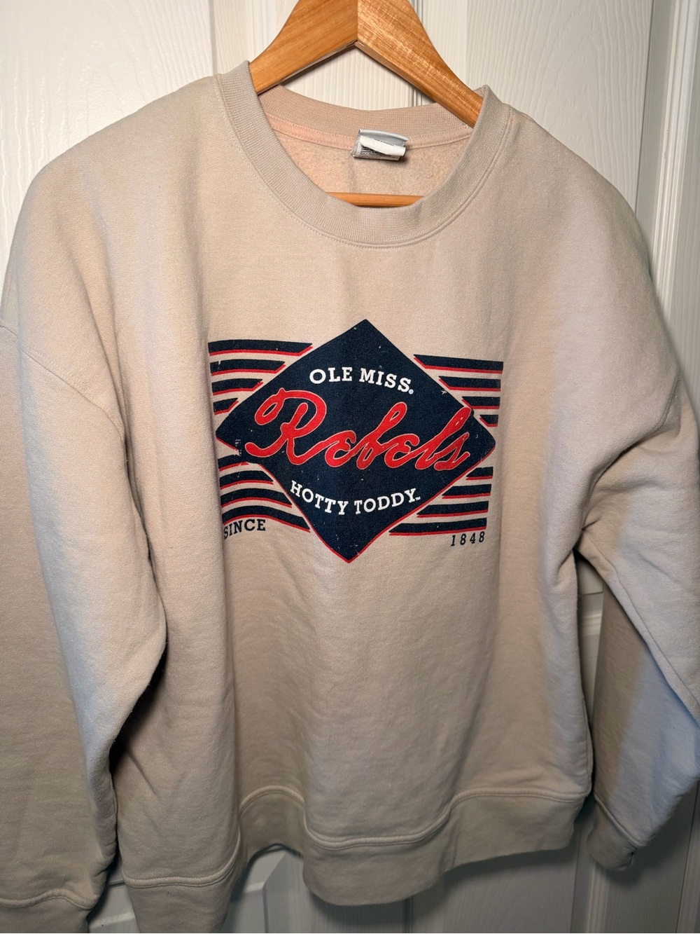 Champion Beige Ole Miss Rebels Crewneck with Navy & Red Logo